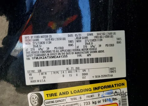 2021 Ford Expedition Max Limited from USA, damaged, VIN 1FMJK2ATXMEA41355